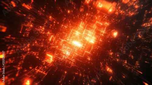 Fiery Digital Matrix: A Glowing Abstract Artwork