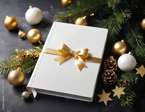 White Book with Gold Bow, Christmas Decorations