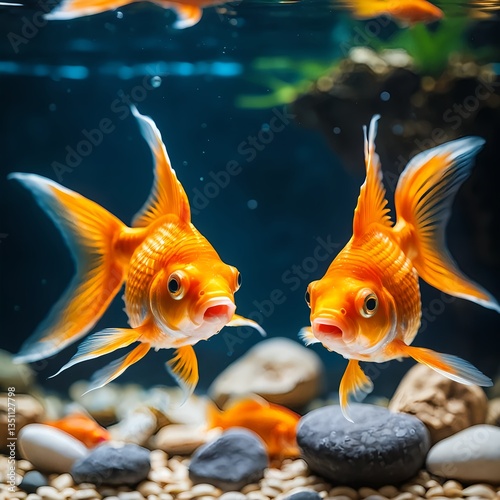 Two Goldfish Facing Each Other in Aquarium