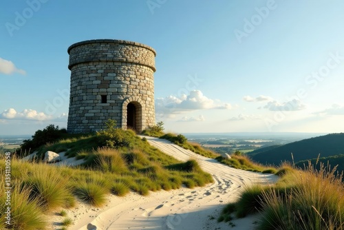 Turm aus nat?rlichen Steinen mit Sand in der Umgebung, Landschaft, Ruhe