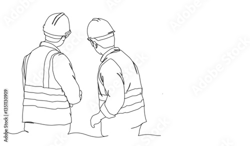 Line Art Drawing of a Construction Architect Working at a Site	
