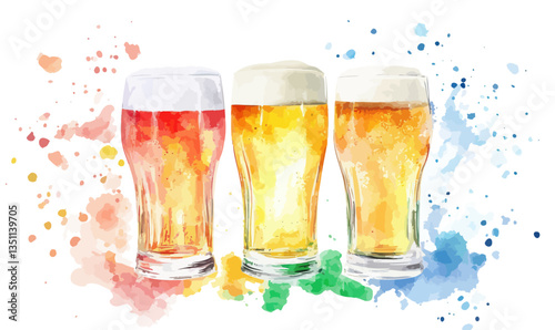 Watercolor Beer Glass Trio Clipart SVG Vector for Graphic Design Projects