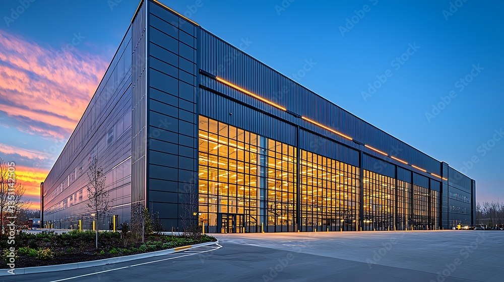 Modern Hangar Sunset for Airport Complex. Modern Hangar Sunset for Airport Complex.