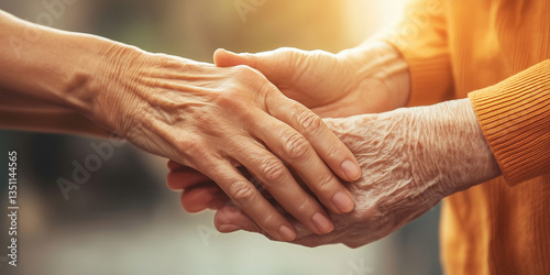 Helping Hands Concept Representing Care and Support for the Elderly in Daily Life Heartwarming Scene of Helping Hands Assisting Elderly People with close up of a senior couple holding hands together