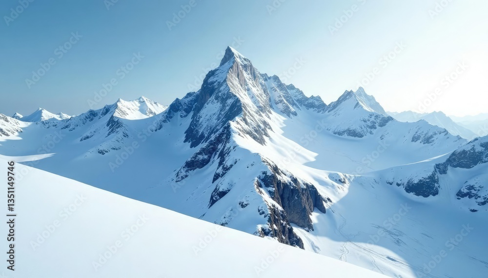 Snow-covered mountain peaks rising from the glacier surface,, winter wonderland, snowy peaks Snow-covered mountain peaks rising from the glacier surface,, winter wonderland, snowy peaks