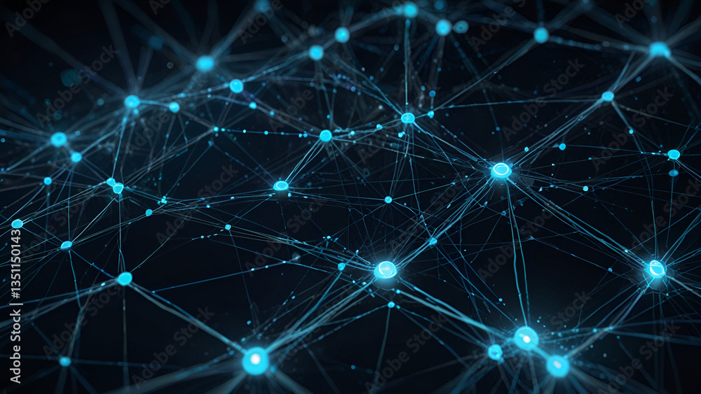 Fototapeta premium Interconnected Network Nodes with Glowing Blue Circles and Light Lines Representing Data Flow Neural Network or Social Connections