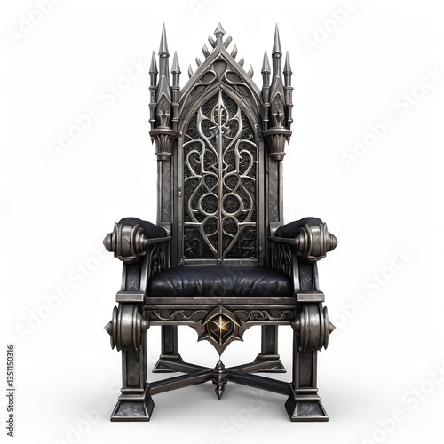 Gothic Metal Throne with Black Leather Cushion