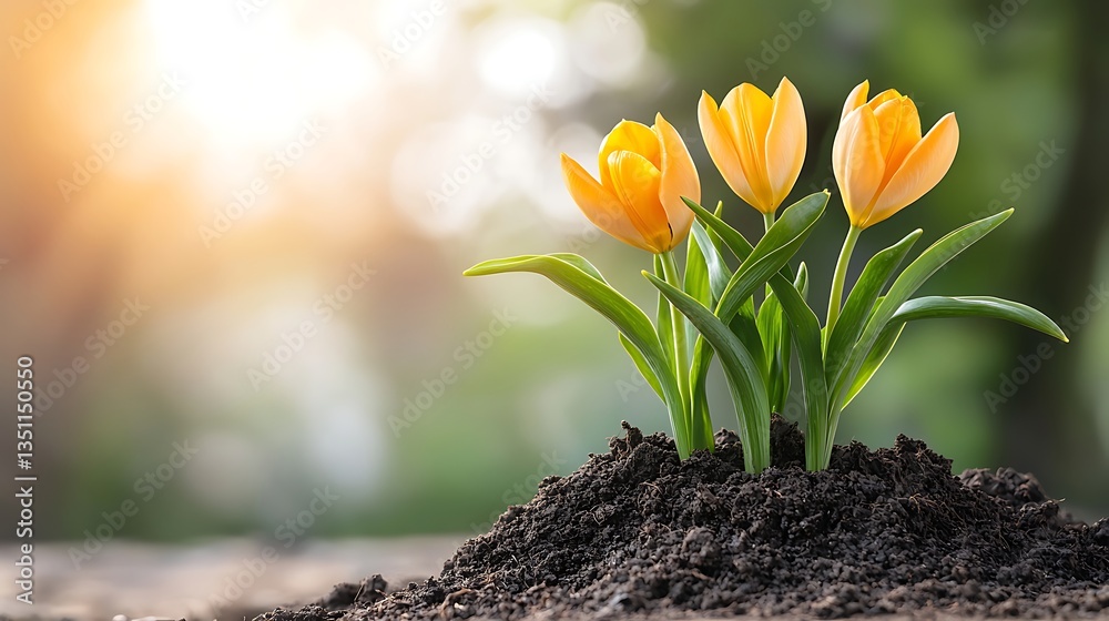 Spring action blooming yellow flowers in nature's flora outdoor garden morning light Spring action blooming yellow flowers in nature's flora outdoor garden morning light