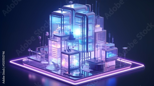 A futuristic cityscape thriving within a digital platform, glowing with vibrant neon lights and intricate details.