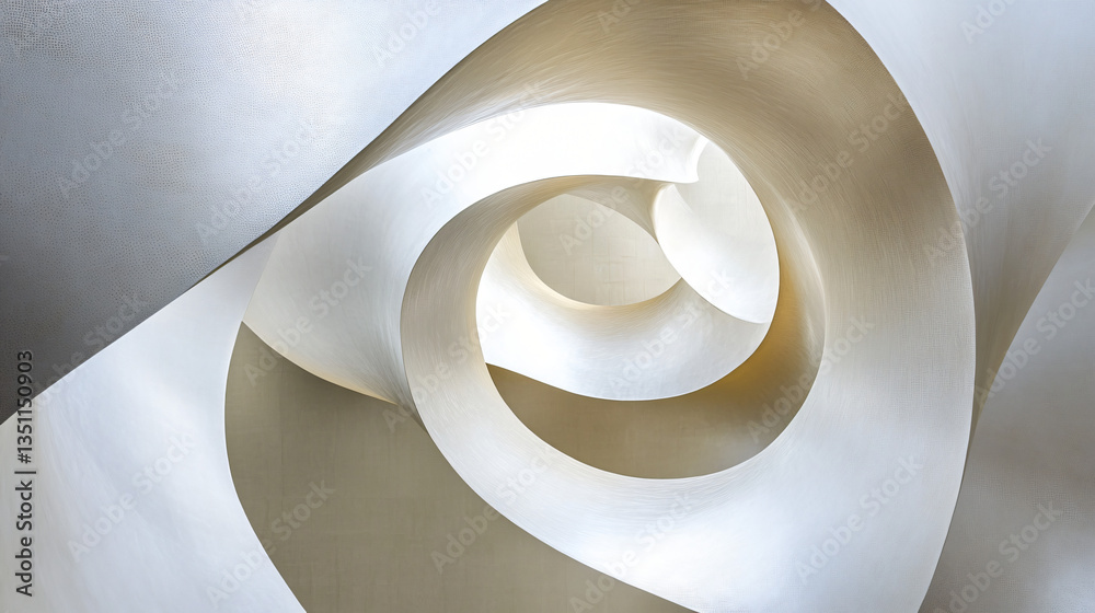 Obraz premium Stunning spiral shaped sculpture showcasing fluid abstract forms under soft diffused lighting for a captivating artistic display.