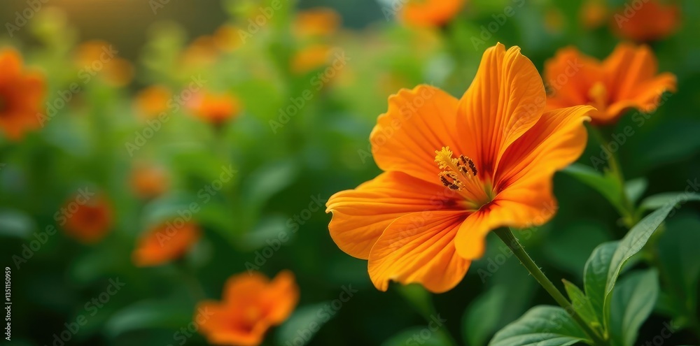 Summer Mirabilis Jalapa flowers in the garden, orange, botanical, flowers Summer Mirabilis Jalapa flowers in the garden, orange, botanical, flowers
