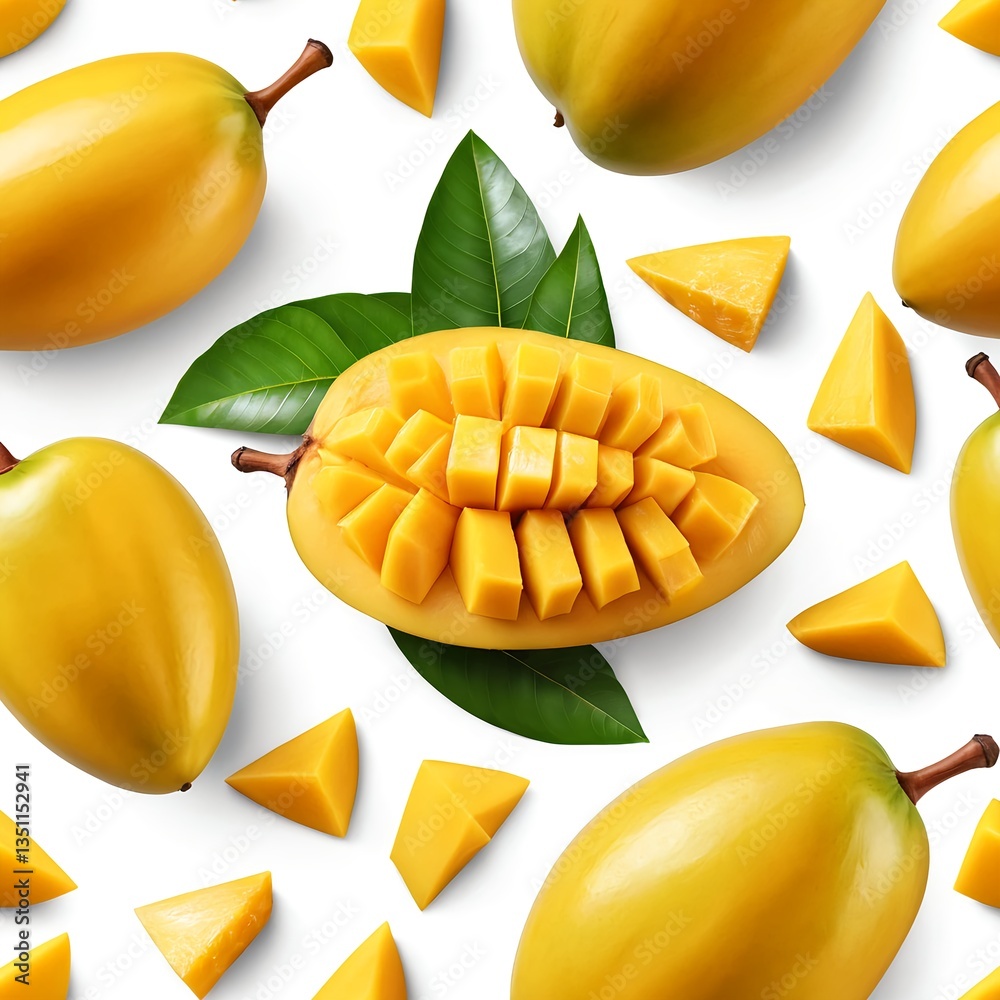 Fototapeta premium Fresh Yellow Mangoes, Sliced and Whole