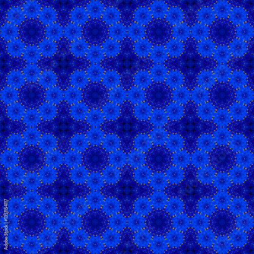 Abstract kaleidoscope patterns. Blue kaleidoscope background.