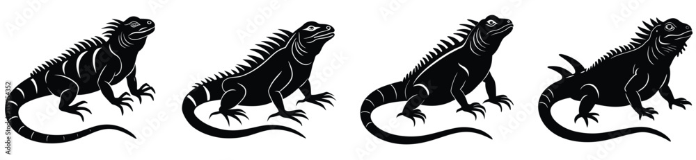Naklejka premium Iguana Vector Shilhouette Bundle Set collection