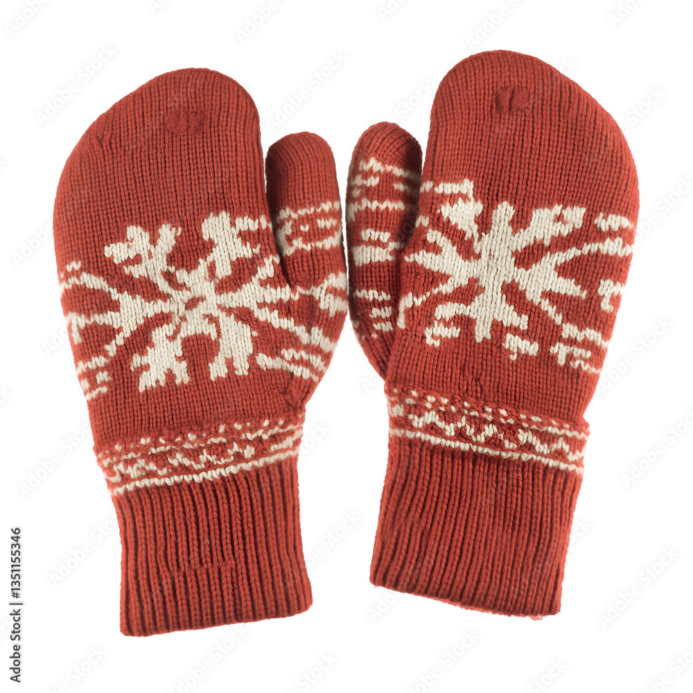 Knitted Mittens with Snowflake Design Keeping Hands Warm in Winter Knitted Mittens with Snowflake Design Keeping Hands Warm in Winter