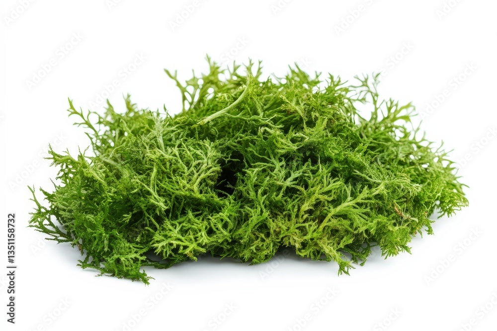Fresh green moss placed on a plain white background surface Fresh green moss placed on a plain white background surface
