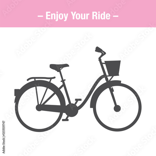 Black single ladies shopping bike with basket silhouette, flat design illustration vector pictogram, infographic for app logo web website ui ux interface elements isolated on white background