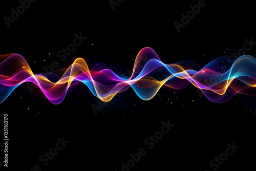 Colorful Abstract Waveforms on a Black Background Representing Sound and Energy

