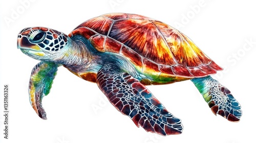 Vibrant Sea Turtle Watercolor Painting: A Colorful Underwater Marvel
