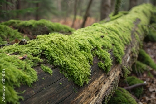 moss grow on old fallen log in forest