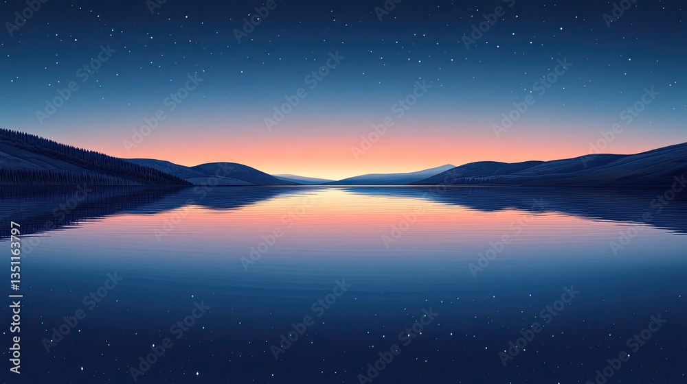 Fototapeta premium Peaceful lake sunrise mountains night sky