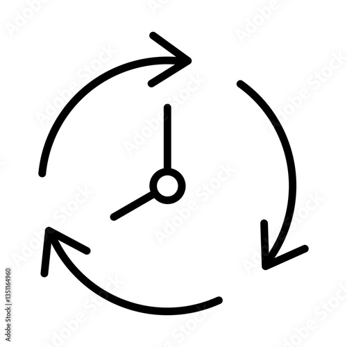 Black refresh time line icon, simple speed up hr clock with arrow flat design pictogram, infographic vector for app logo web button ui ux interface elements isolated on white background