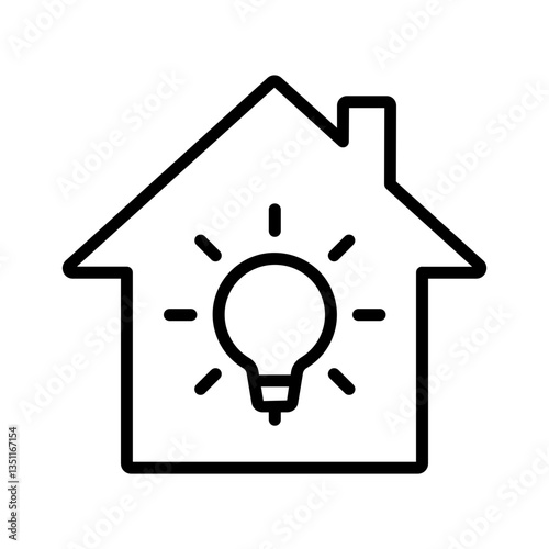 Black smart home time line icon, simple house with light bulb flat design pictogram, infographic illustration vector for app logo web button ui ux interface elements isolated on white background