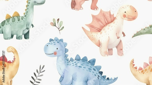 Watercolor Dinosaurs Illustration