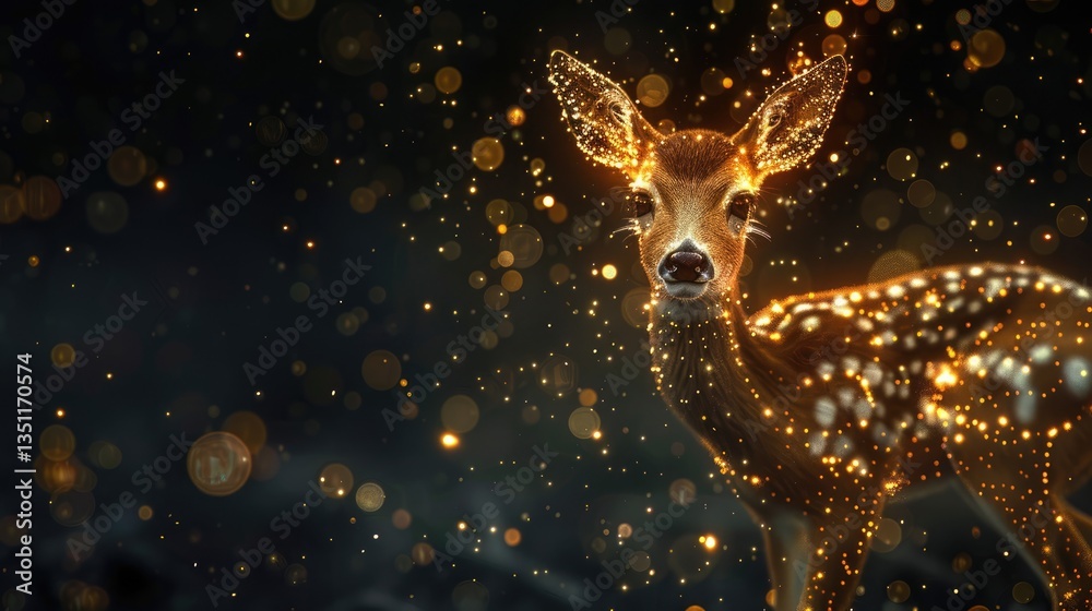 Fototapeta premium A Magical Deer with Golden Sparkles