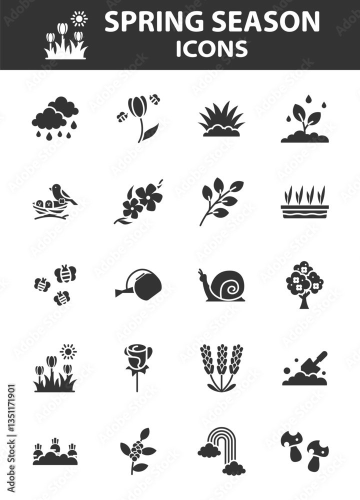 Obraz premium set of spring season icons, flower, garden