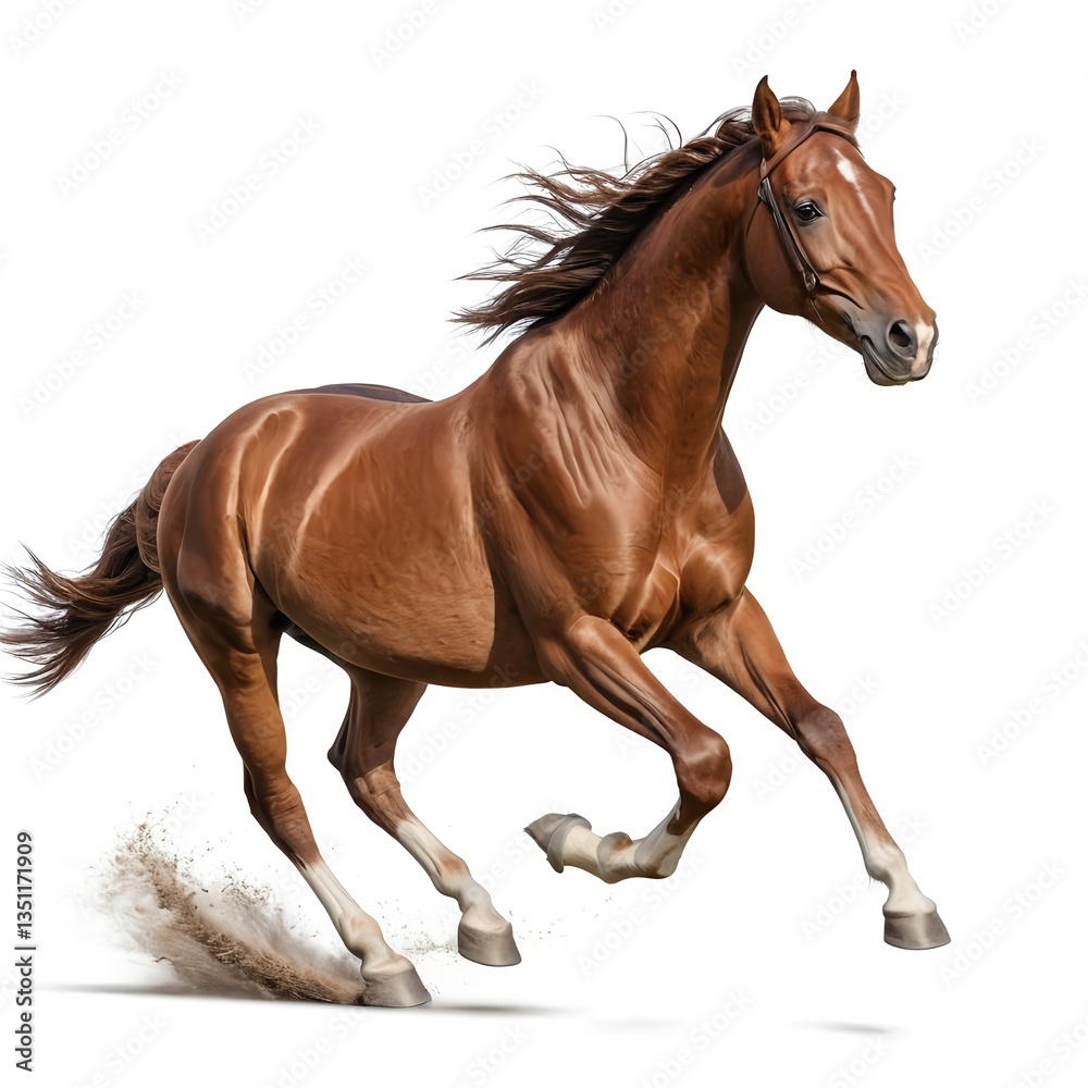 Obraz premium Chestnut Horse Running Isolated on White Background