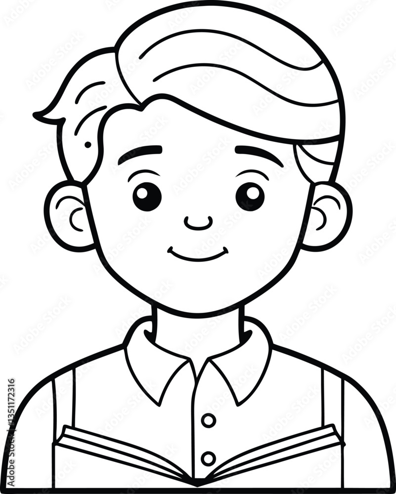 Black and White Illustration of Boy Reading, A simple black and white illustration of a smiling boy holding an open book, symbolizing education and reading.
Black and White Illustration of Boy Reading, A simple black and white illustration of a smiling boy holding an open book, symbolizing education and reading.