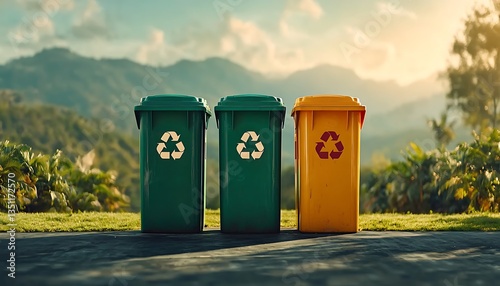 Wallpaper Mural Recycle Bins for Mountain Landscape. Torontodigital.ca