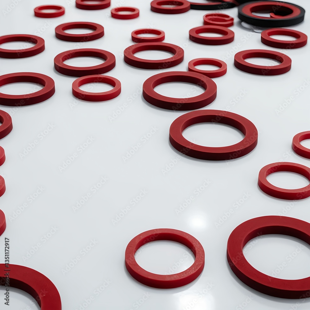 Obraz premium Red Rubber O-Rings on White Background