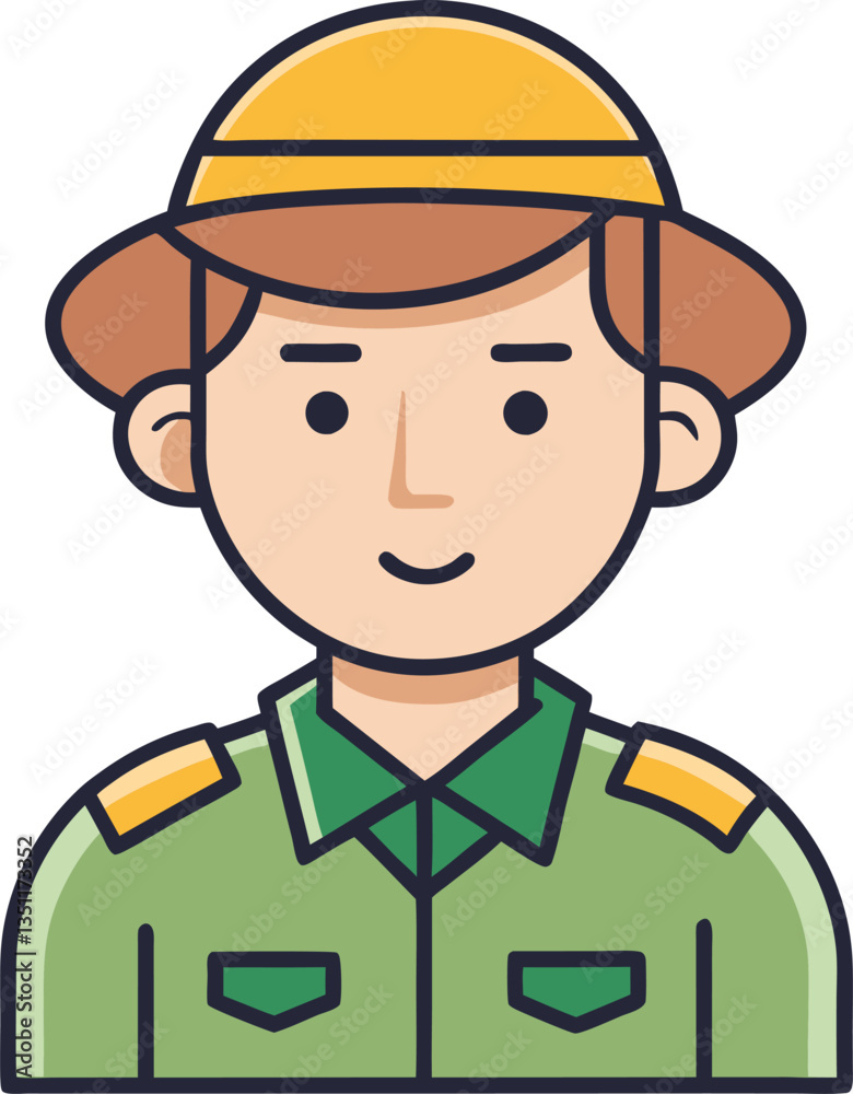 Illustration of Park Ranger with Yellow Hat and Green Shirt, A friendly illustration of a park ranger wearing a yellow hat and green shirt, symbolizing outdoor work and nature conservation.
Illustration of Park Ranger with Yellow Hat and Green Shirt, A friendly illustration of a park ranger wearing a yellow hat and green shirt, symbolizing outdoor work and nature conservation.