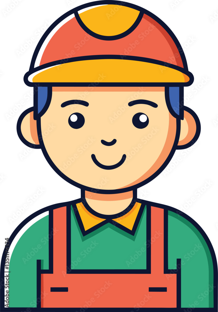 Illustration of Worker with Safety Gear, A cheerful illustration of a worker wearing safety gear, including a hard hat and overalls, representing the construction and labor field.
Illustration of Worker with Safety Gear, A cheerful illustration of a worker wearing safety gear, including a hard hat and overalls, representing the construction and labor field.