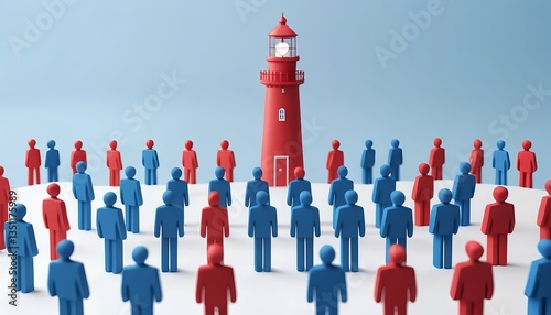 Guidance and Leadership People Looking Towards a Lighthouse