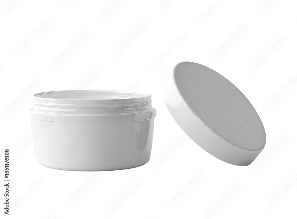 Clean Minimalist Image of Two White Cream Jars Isolated Against Black Background Clean Minimalist Image of Two White Cream Jars Isolated Against Black Background