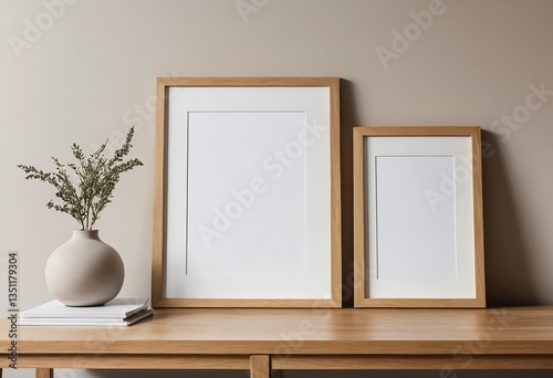 Minimalist Home Decor Blank Picture Frames on Wooden Table