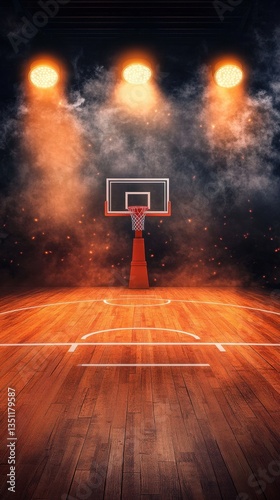 Wallpaper Mural A vibrant outdoor basketball court featuring a sturdy hoop, surrounded by bright spotlights illuminating the area, perfect for evening games and practice sessions. Torontodigital.ca