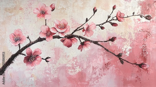 Beautiful painting of pink cherry blossom branches against soft background