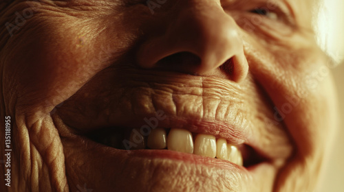 Close-up of smiling elder with wrinkles.