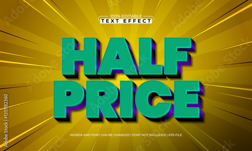 half price editable text effect with a discount and offer text style
