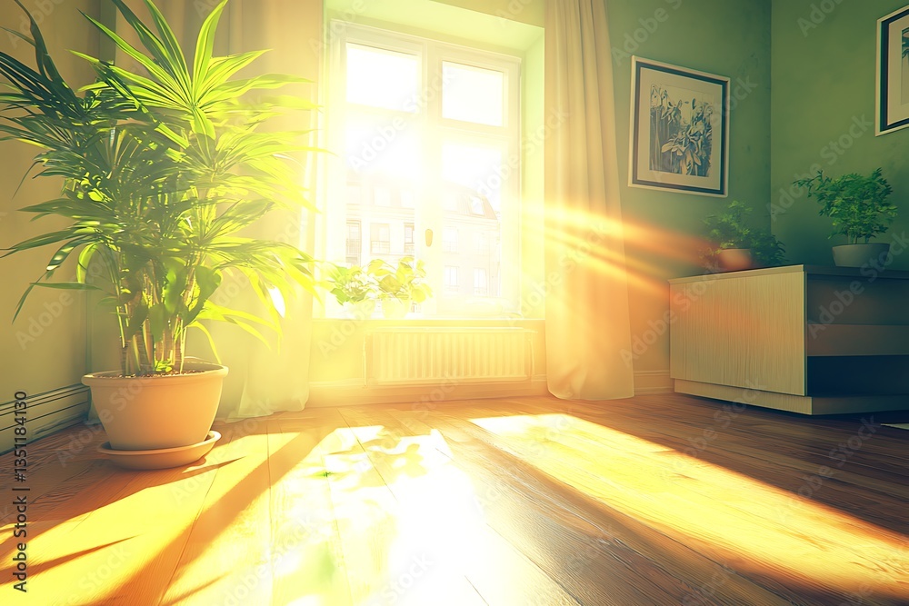 Fototapeta premium Sunny room interior with window light