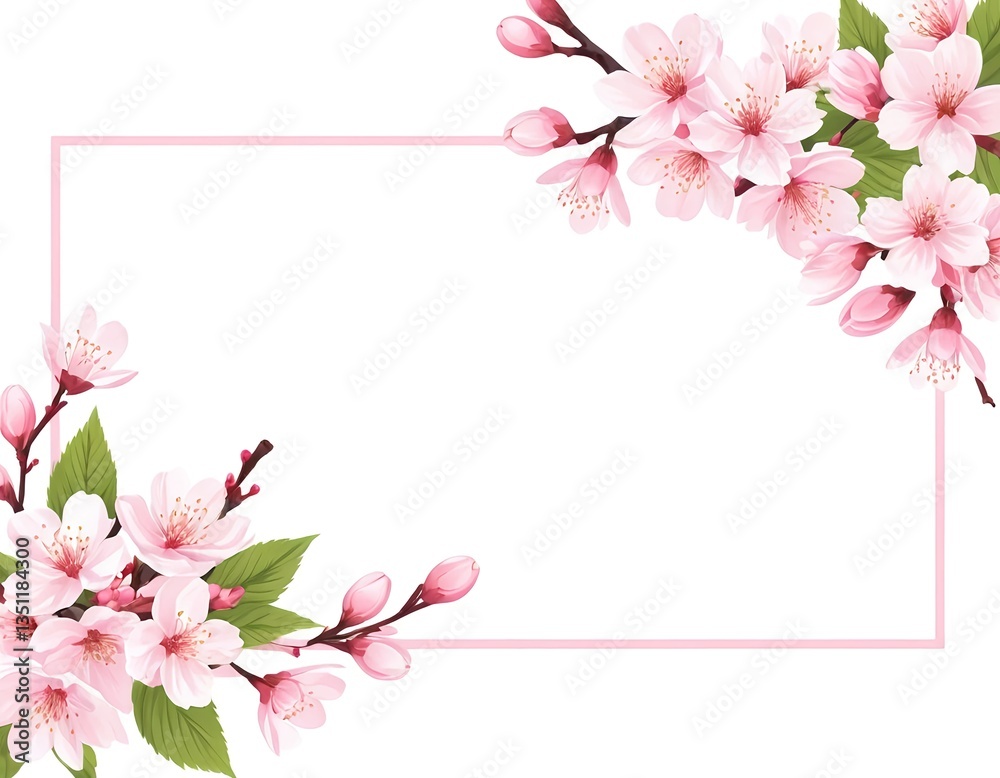 Pink Cherry Blossom Frame with White Background Pink Cherry Blossom Frame with White Background