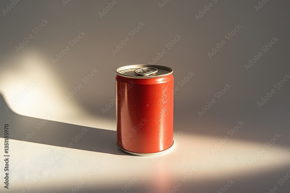 A single red beverage can is illuminated with natural light A single red beverage can is illuminated with natural light
