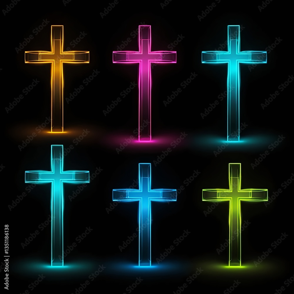 Obraz premium Glowing Neon Crosses Set