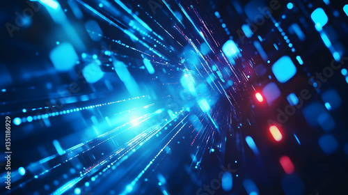 Wallpaper Mural Abstract digital data stream, glowing blue and red particles, futuristic technology background. Ideal for tech, AI, or science projects. Torontodigital.ca