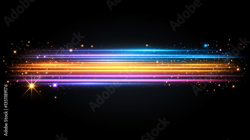 Light Trail Spectacle: A captivating digital art piece features vibrant, multi-colored light trails gracefully streaking across a stark, dark canvas.