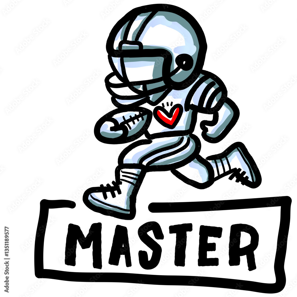 Master football player running with heart logo, symbolizing skill and agility. Great for trendy athletic graphics and sports apparel. Master football player running with heart logo, symbolizing skill and agility. Great for trendy athletic graphics and sports apparel.